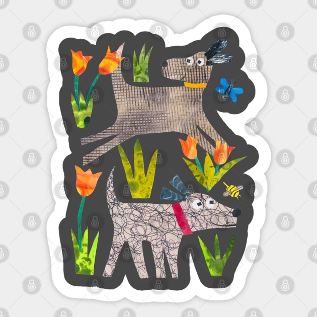 Dogs in the park Sticker by Tracey English